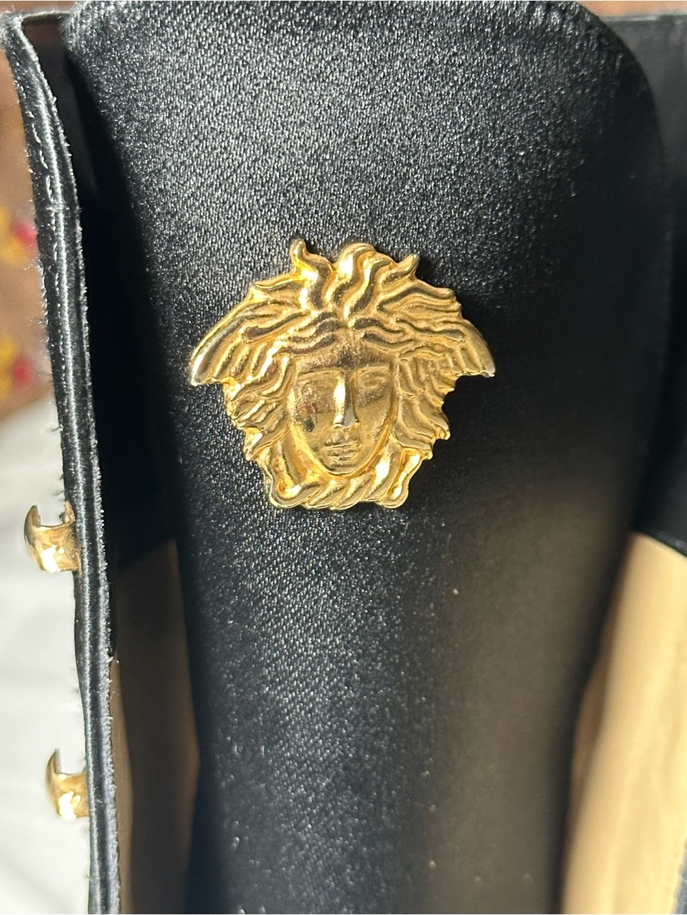 Vintage Versace Black Lace-Up Combat Boots with Gold Lion Medallions - Picture 5 of 6